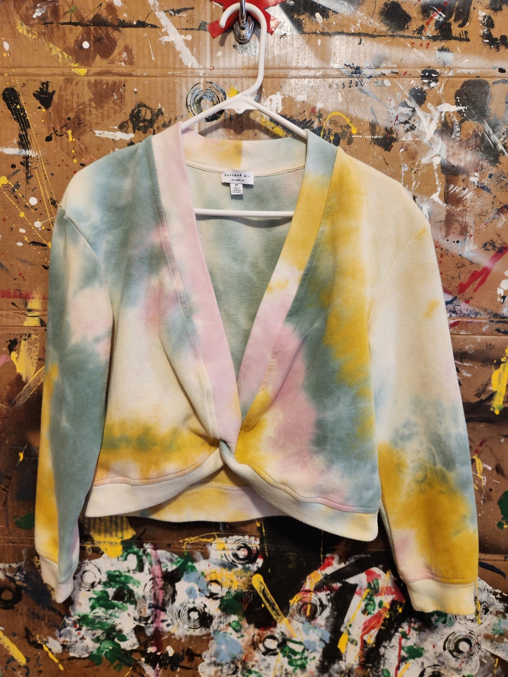 Current Air Pastel Tie-Dye Knot-Front Cardigan